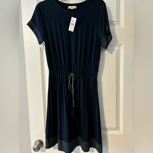 Loft NWT easy care dress.  Ties at waist navy blue.